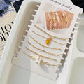 Leaf Pearl Bracelet Stack ( 6 Bracelets )