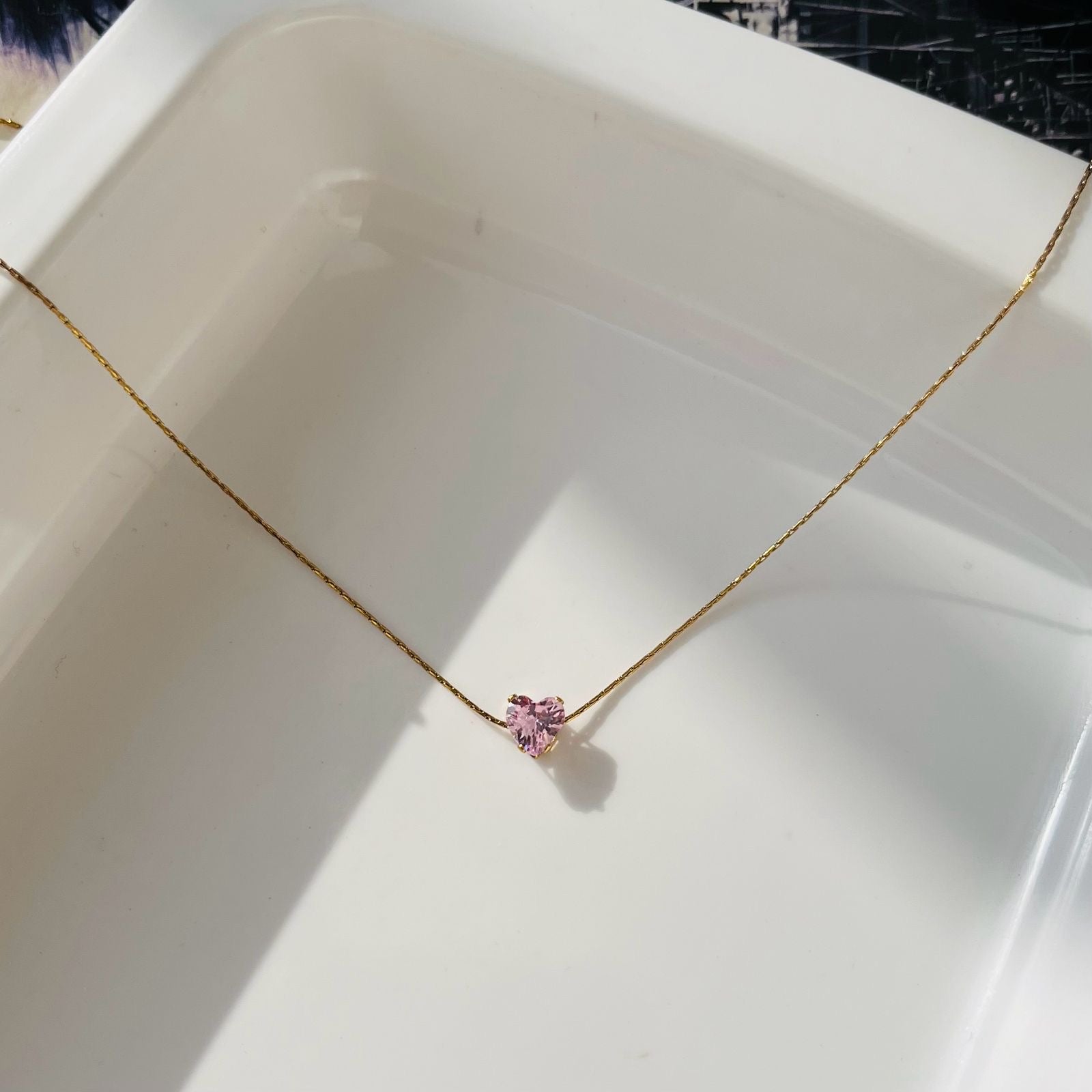 Minimalist Pink Heart Necklace ~ Anti Tarnish