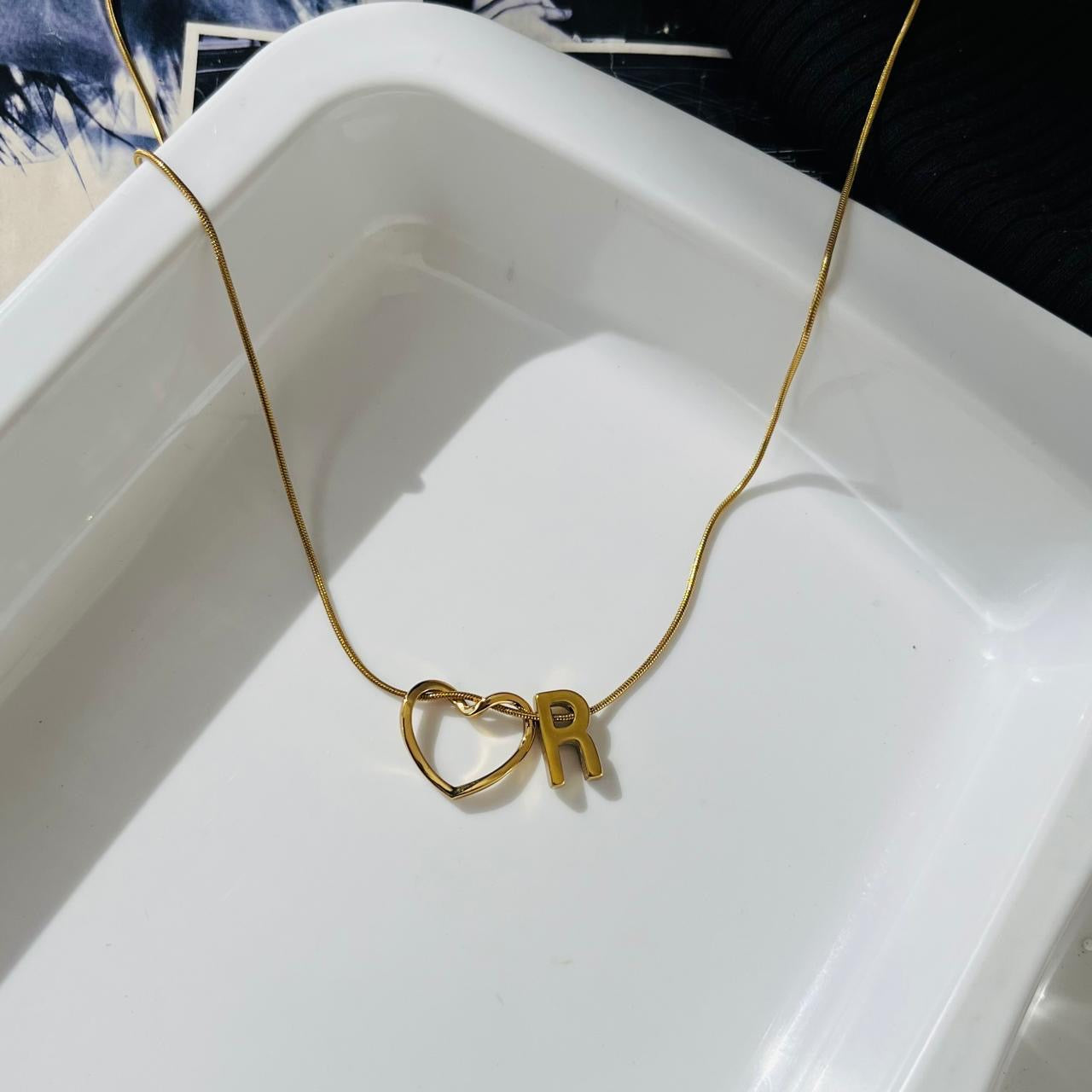 Heart R Initial Necklace ~ Anti Tarnish
