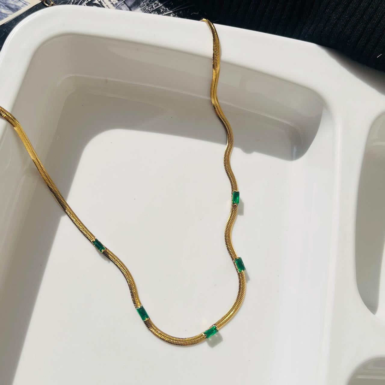 Green Stone Necklace ~ Anti Tarnish