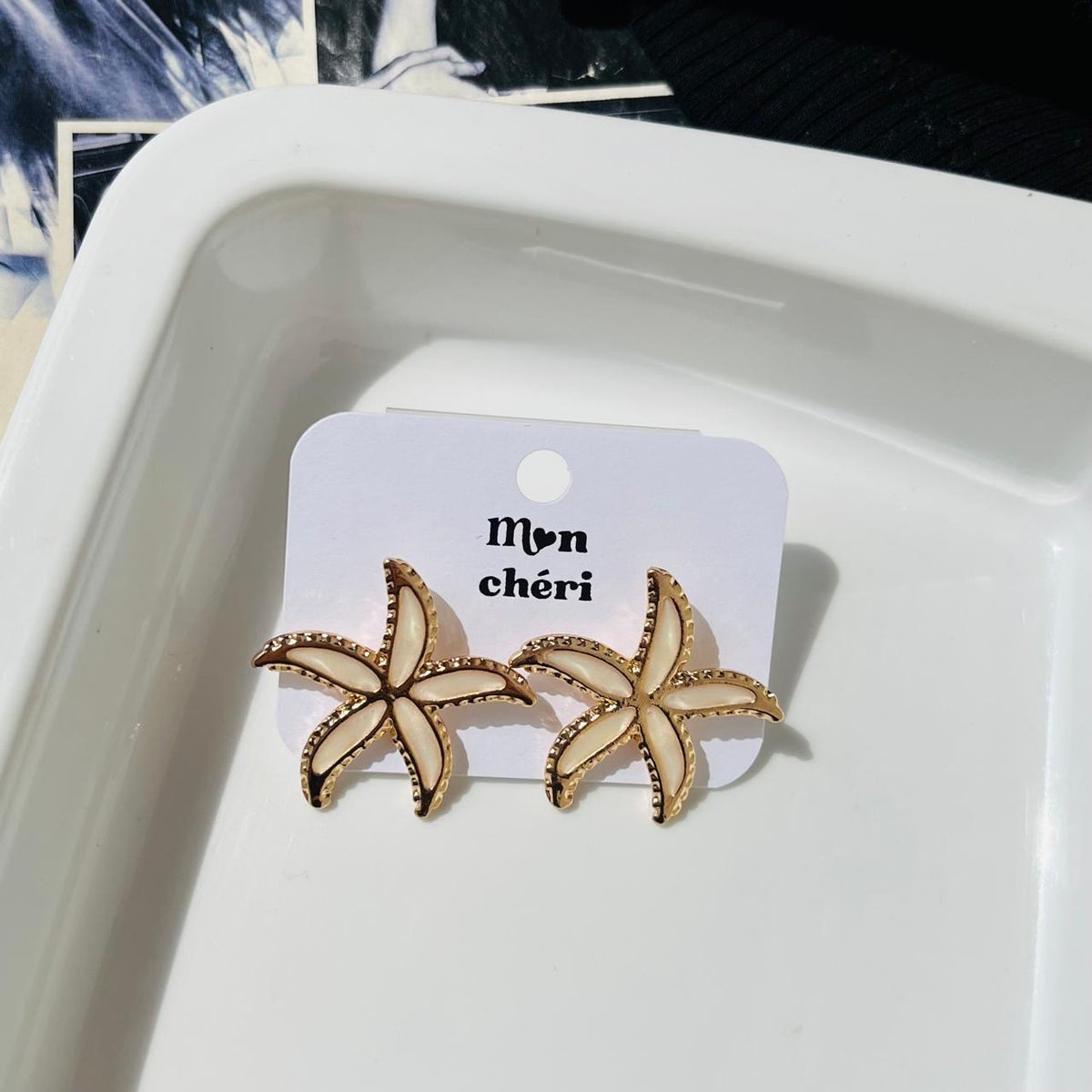 White Star Fish Earrings