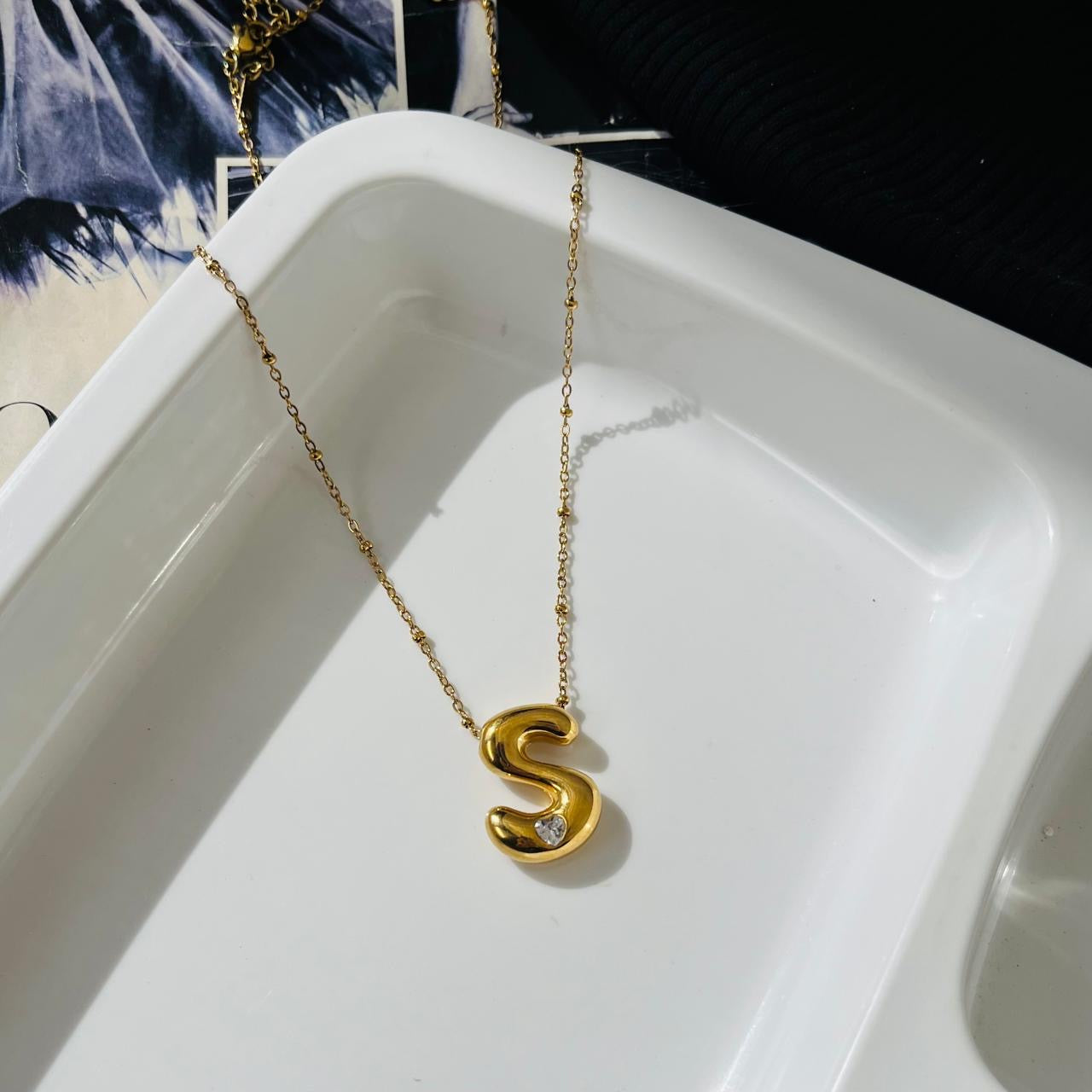 Bubble Diamond initial Necklace ~ Anti Tarnish