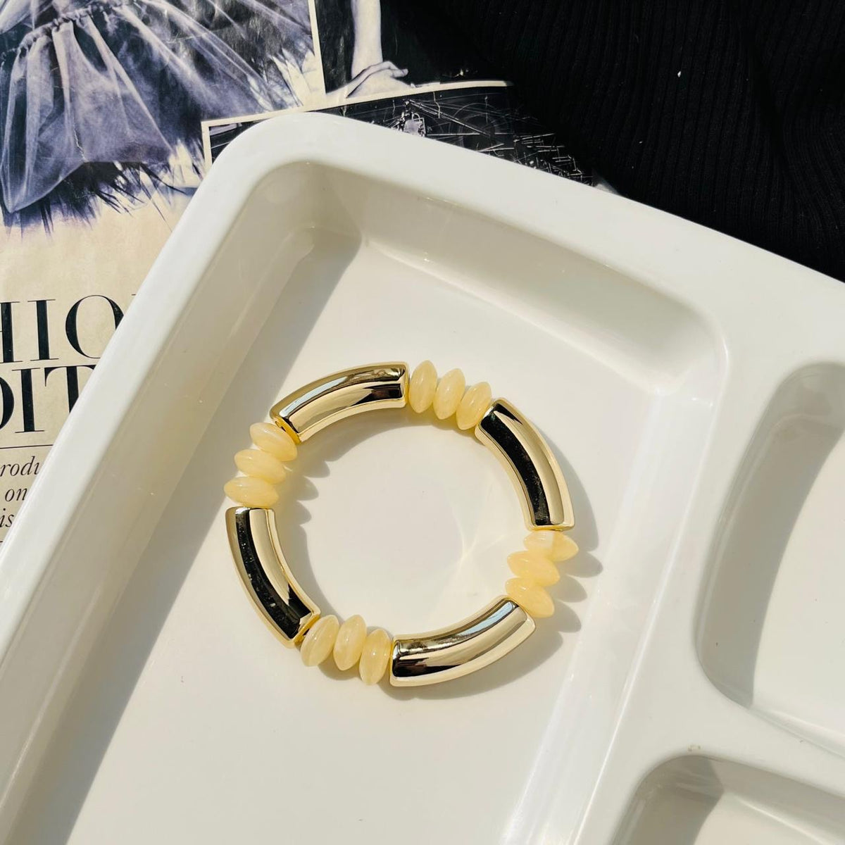 Cream Aria Bracelet ~ stretchable