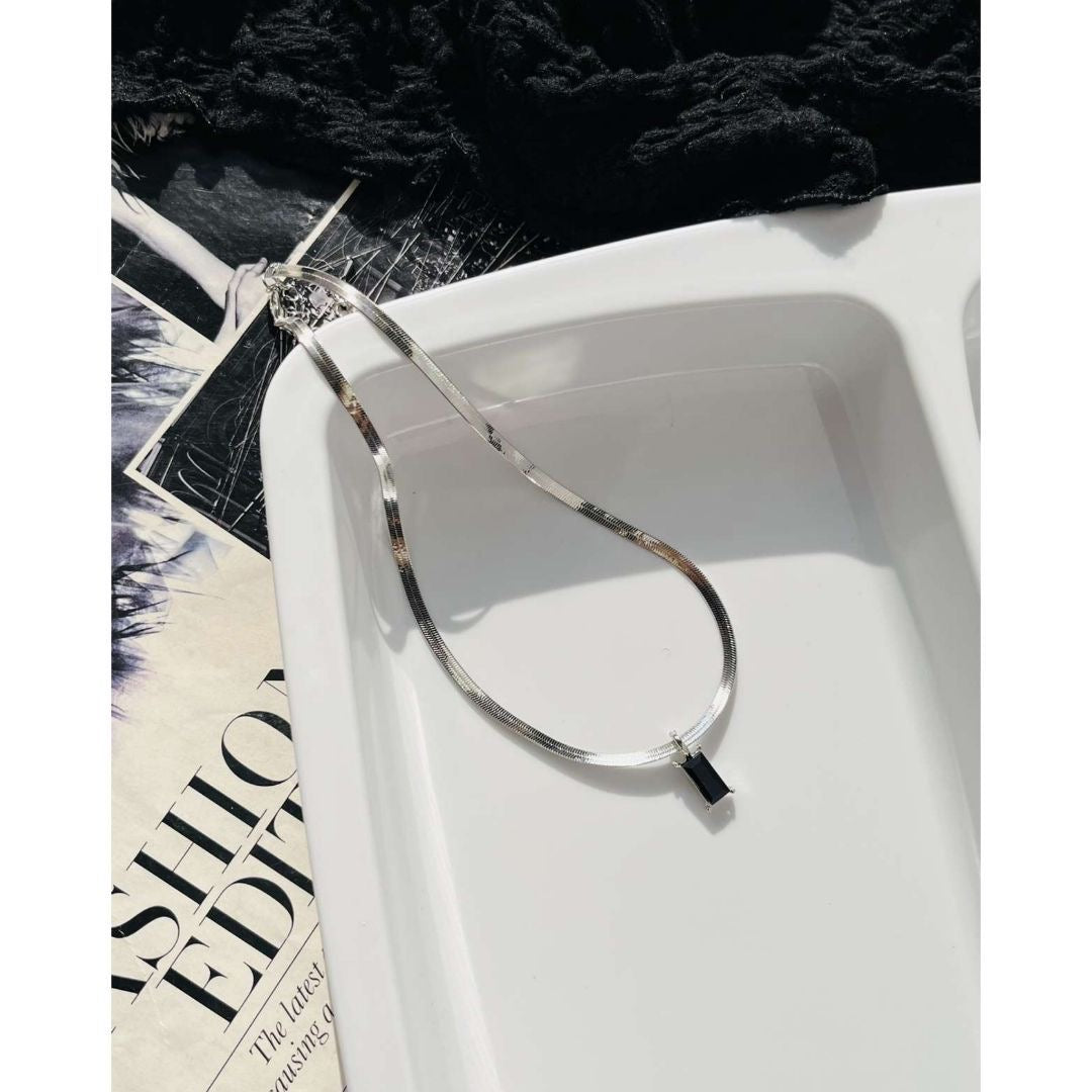 Silver Black Stone Necklace