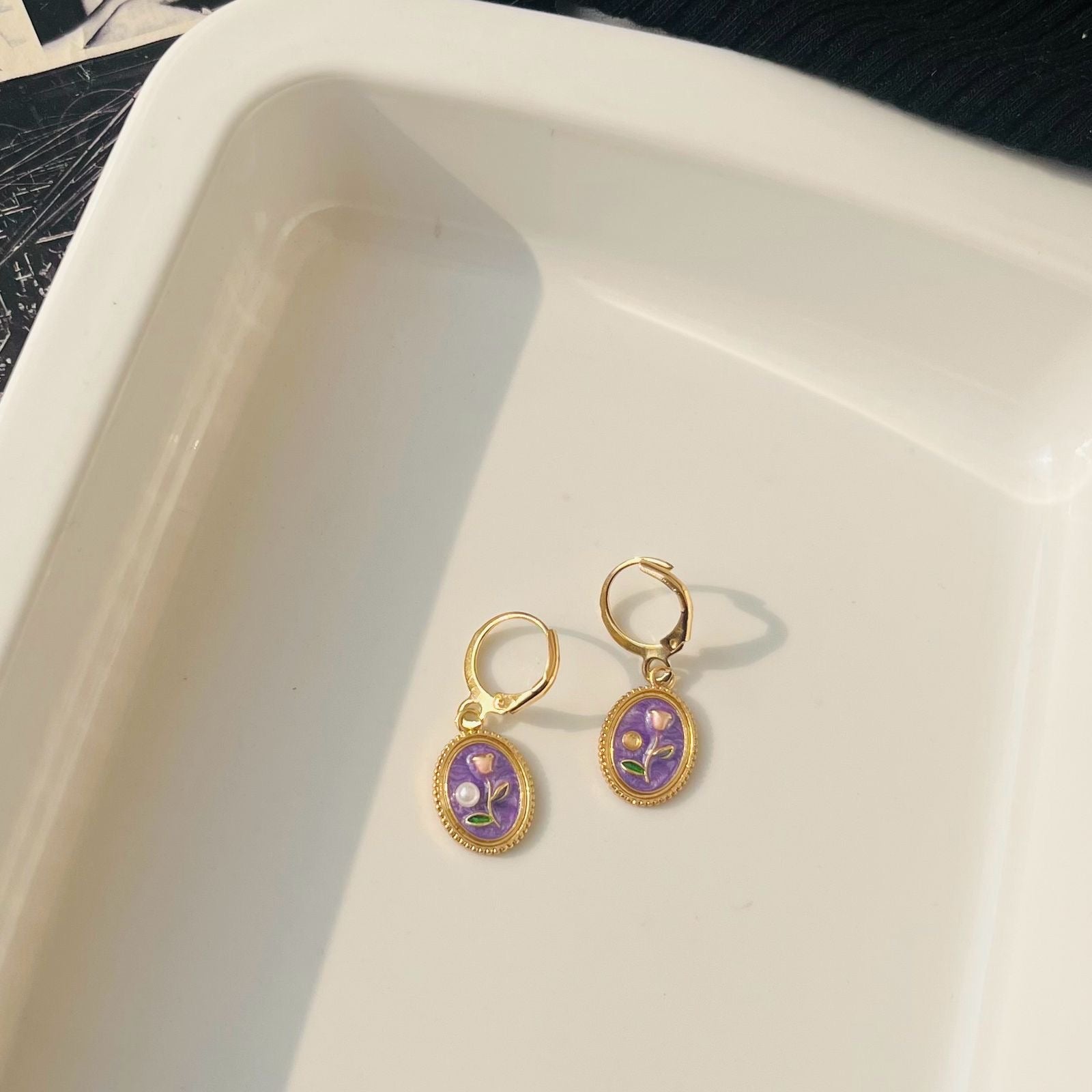 Purple Rose Earrings