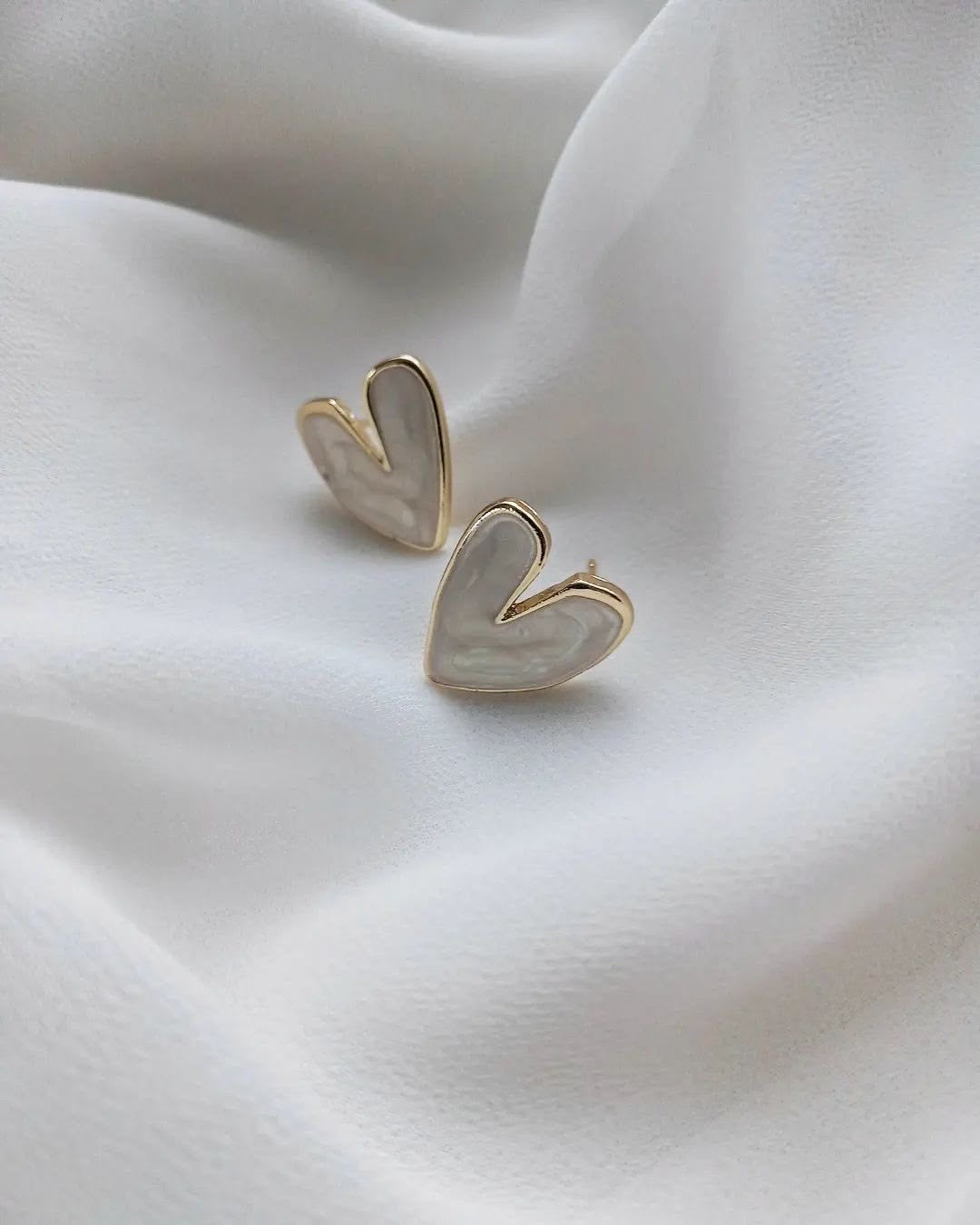 White Heart Earrings