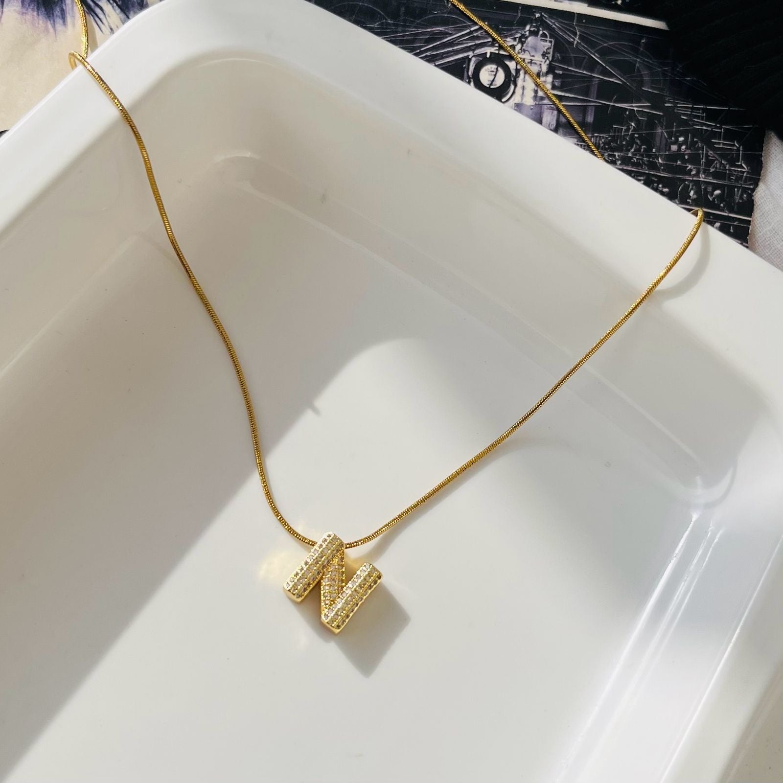 N Initial Diamond Necklace ~ Anti Tarnish