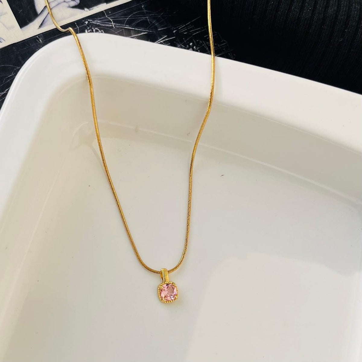Pink Stone Necklace ~ Anti Tarnish