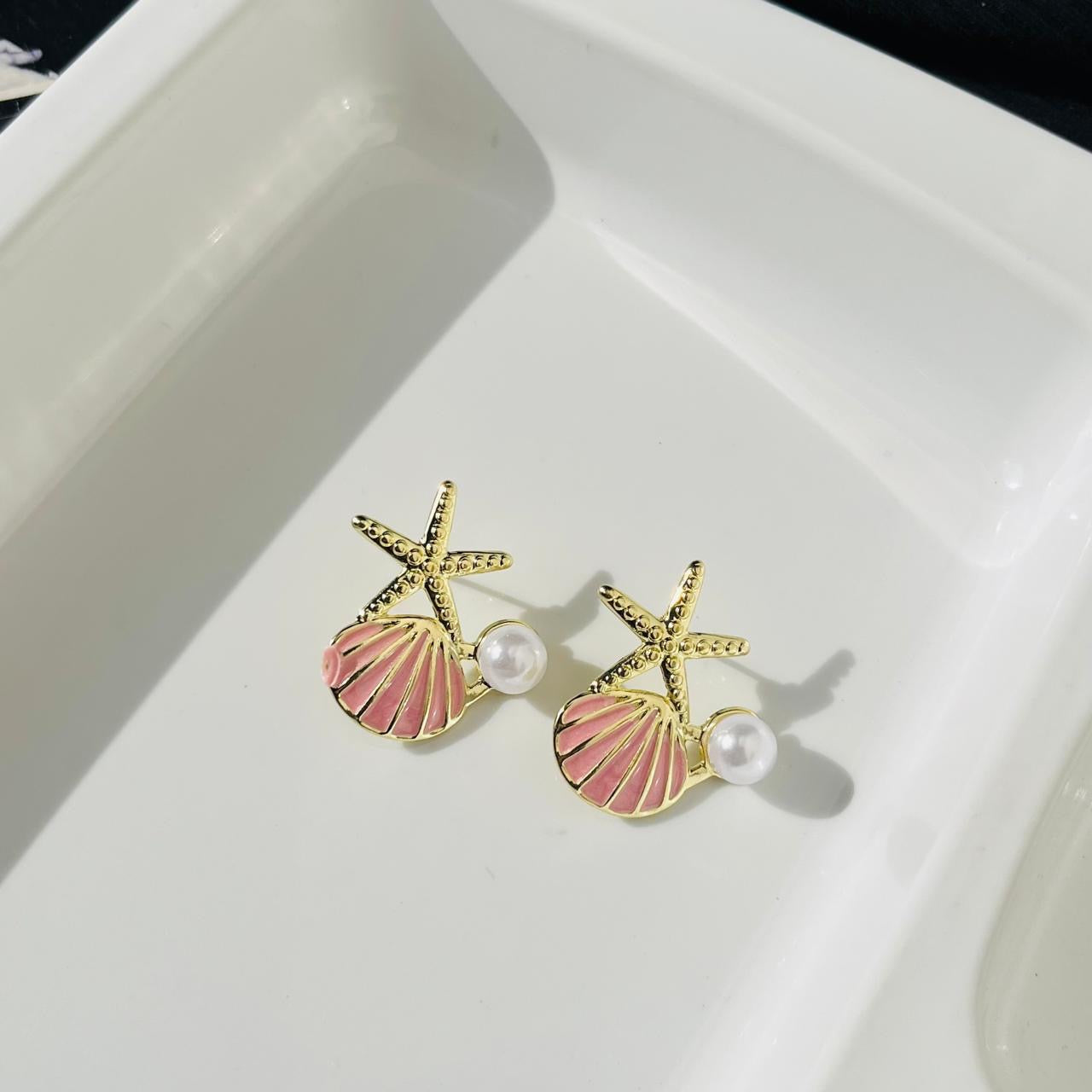 Pink Shell Pearl Earrings