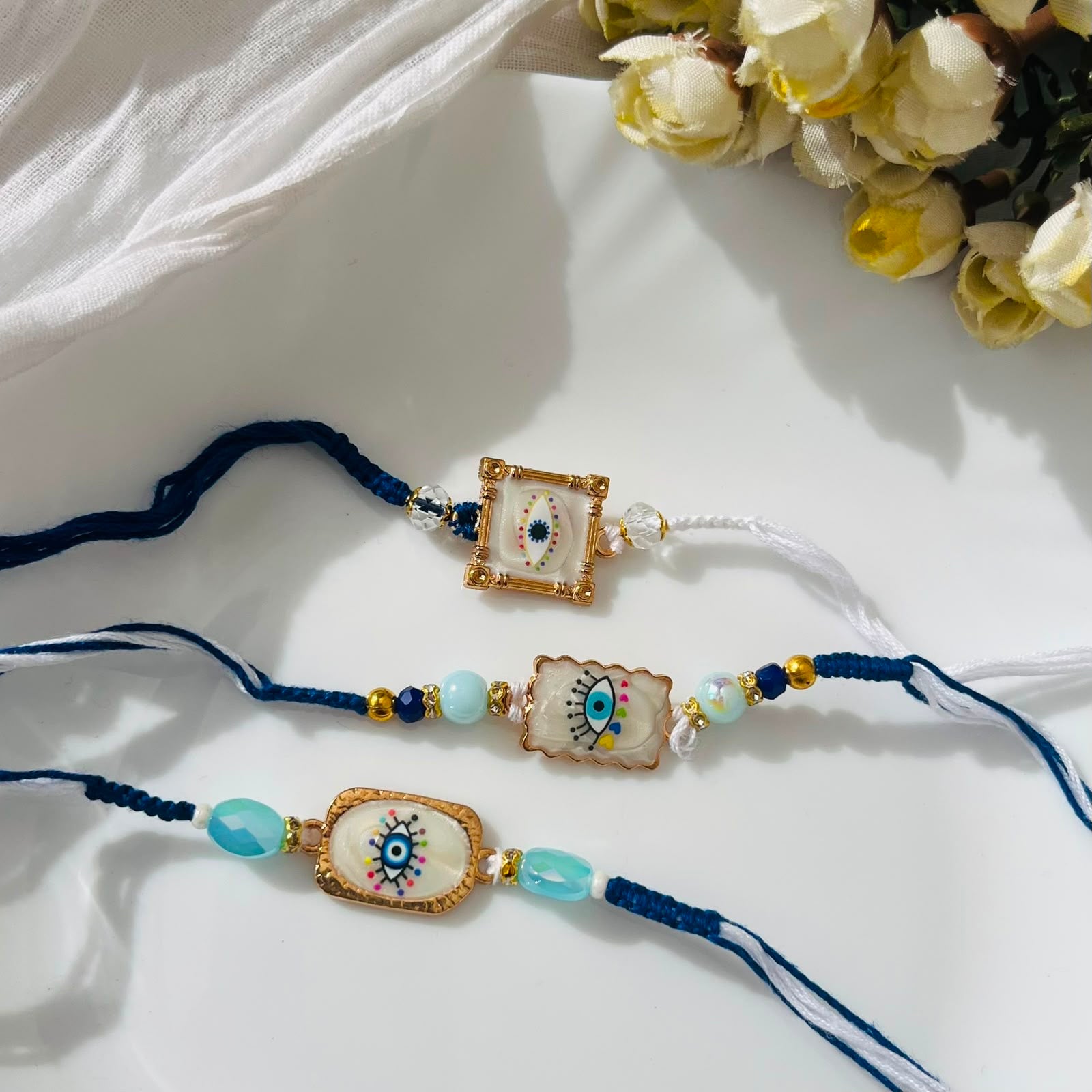 White-Blue Evil Eye Rakhi