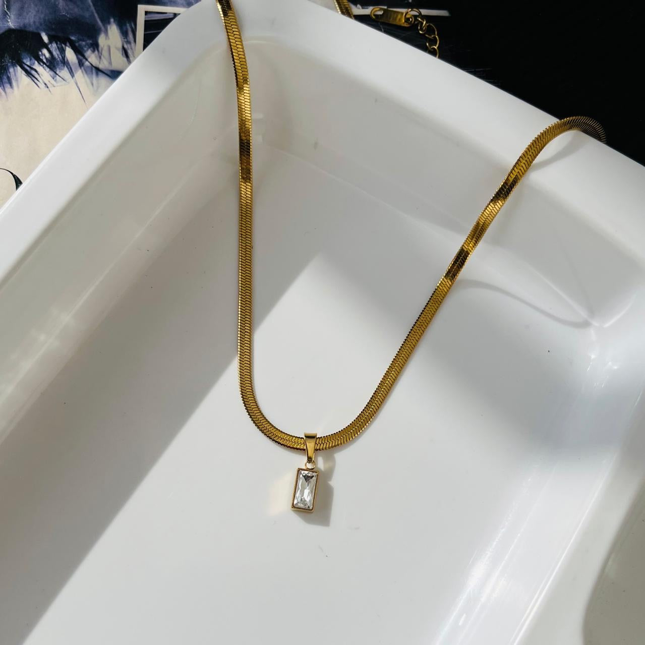 Ava Snake Chain Diamond Necklace ~ Anti Tarnish