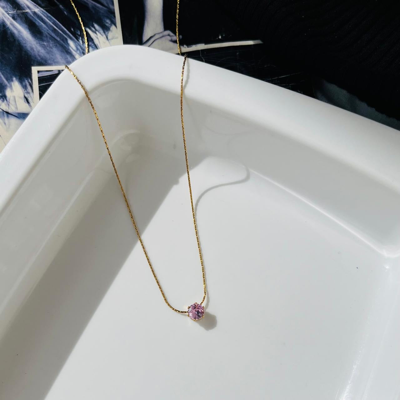 Pink Minimalist Necklace ~ Anti Tarnish