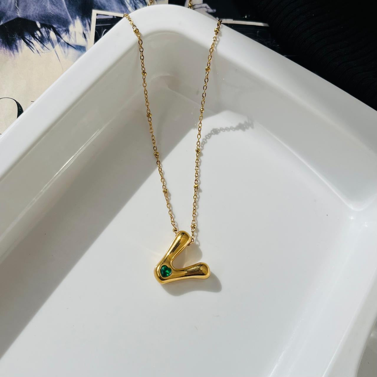 Bubble Diamond initial Necklace ~ Anti Tarnish