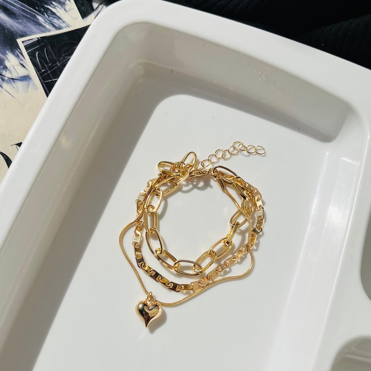 Lila Heart 3 Layer Bracelet