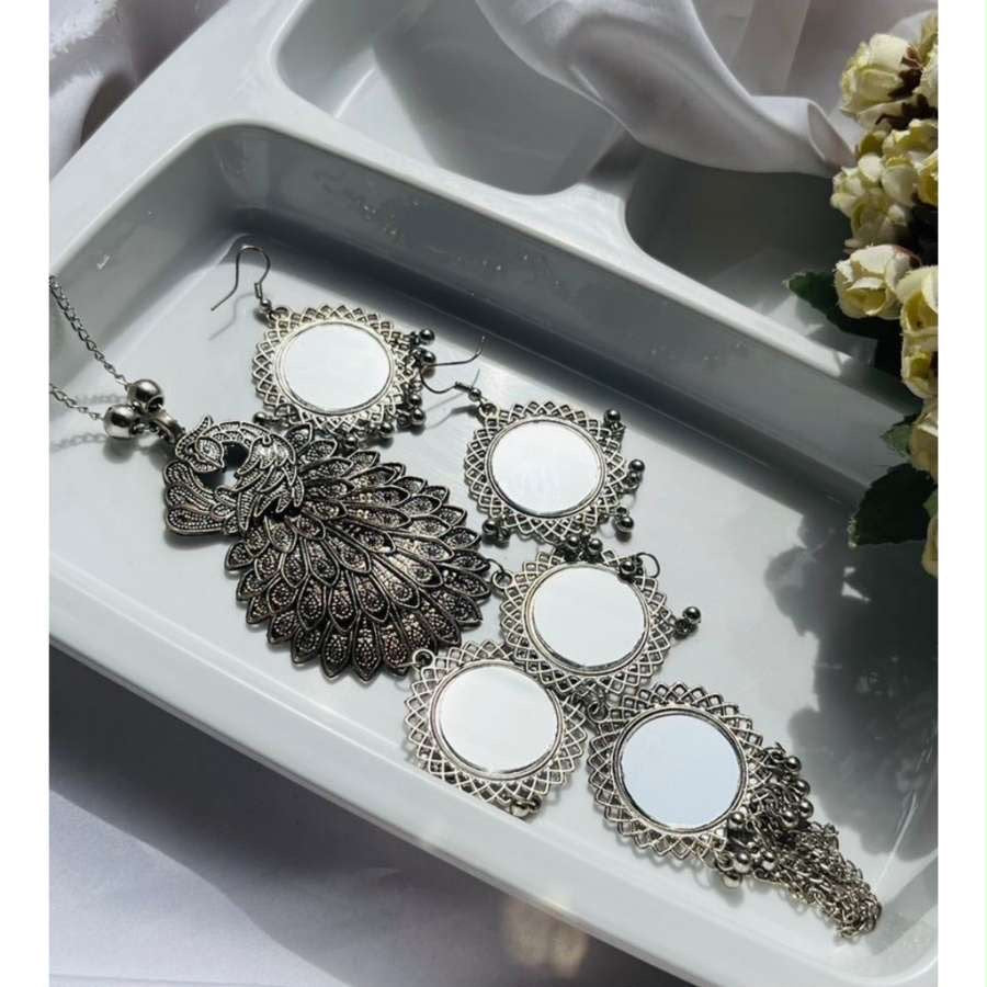 Peacock Mirror Necklace Set