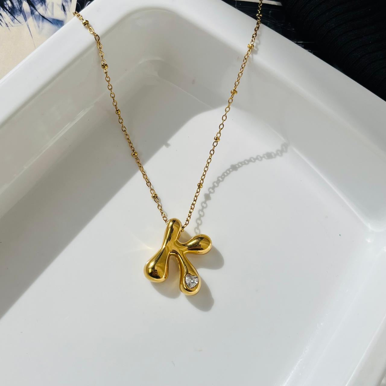 Bubble Diamond initial Necklace ~ Anti Tarnish