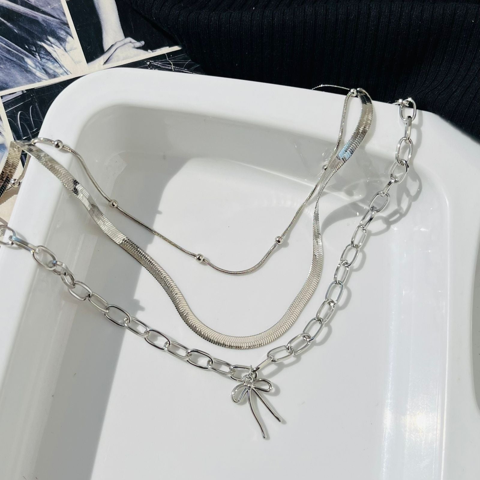 Silver Bow Layered Necklace