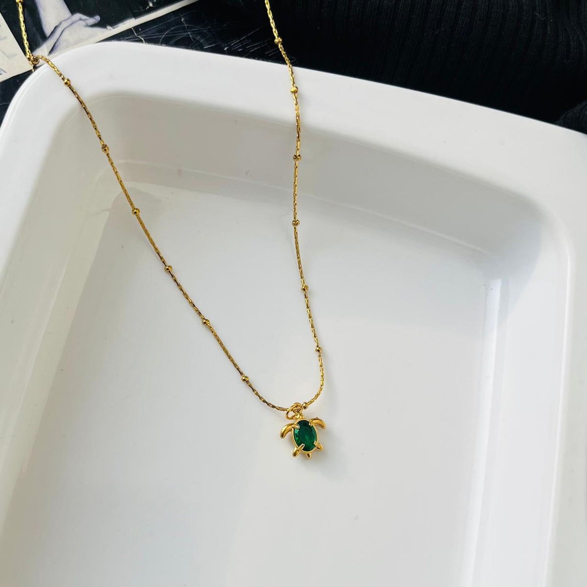 Terra Green Stone Necklace ~ Anti Tarnish
