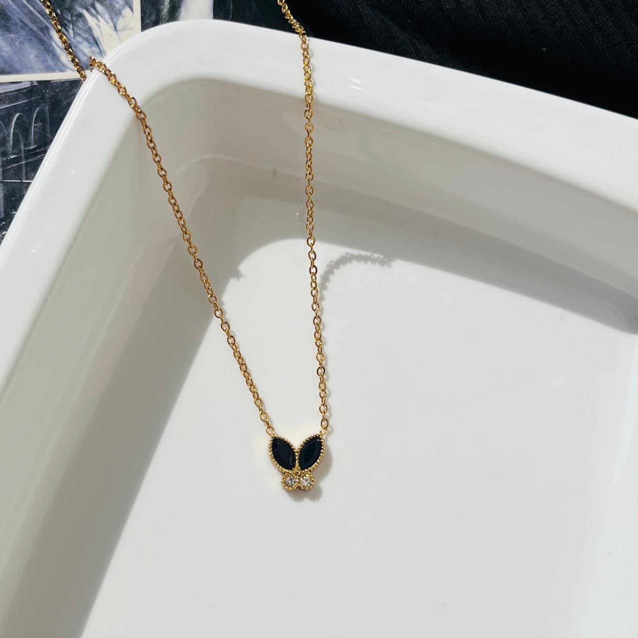 Black Diamond Butterfly Necklace ~ Anti Tarnish