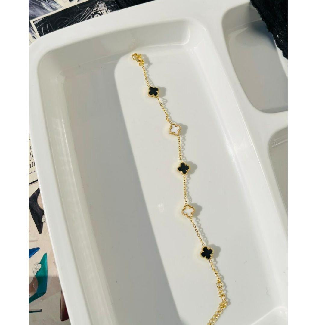 Black White Clover Bracelet