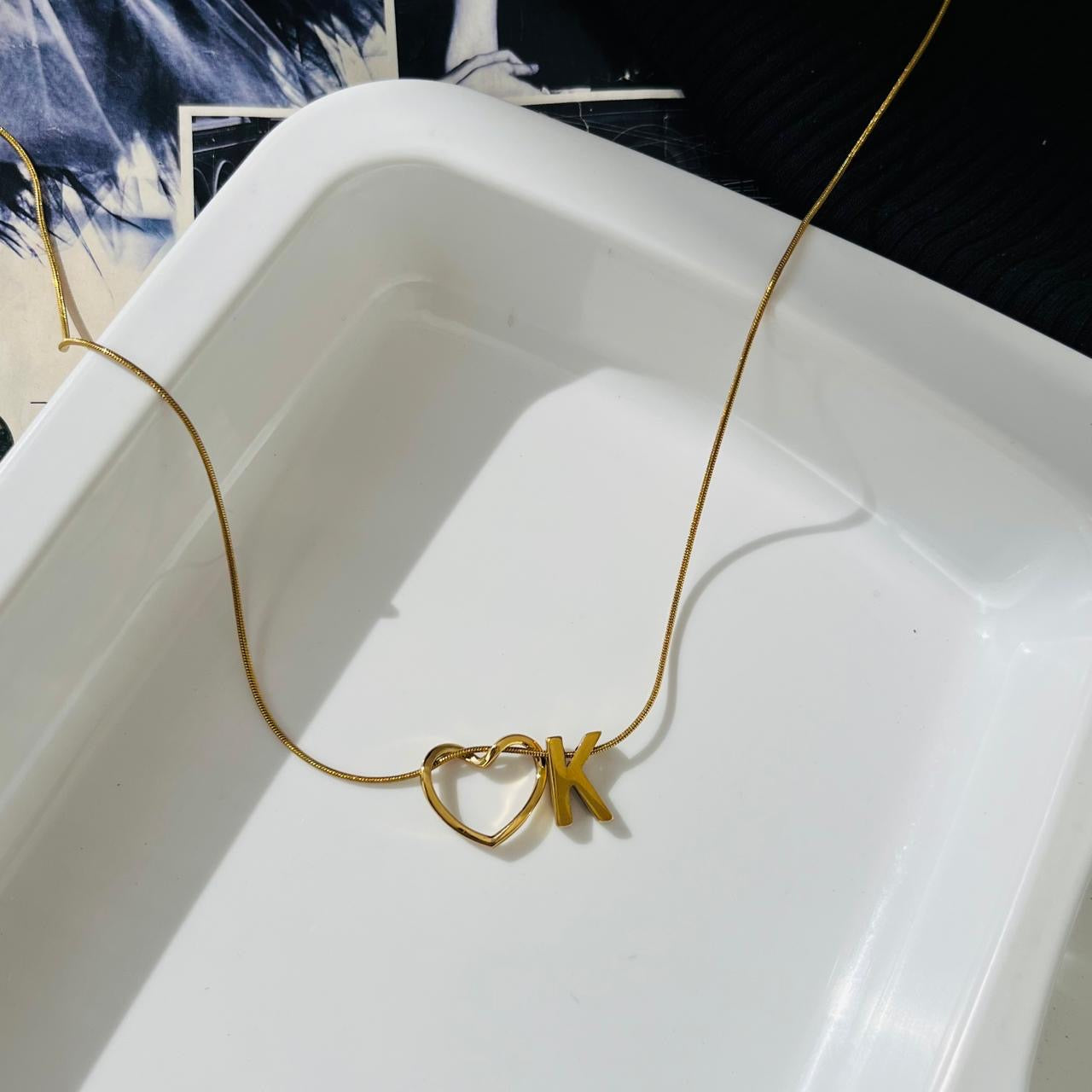 K initial Heart Necklace ~ Anti Tarnish