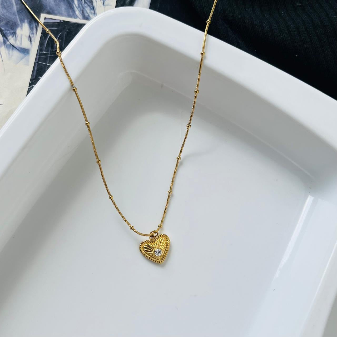 Diamond Heart Necklace ~ Anti Tarnish