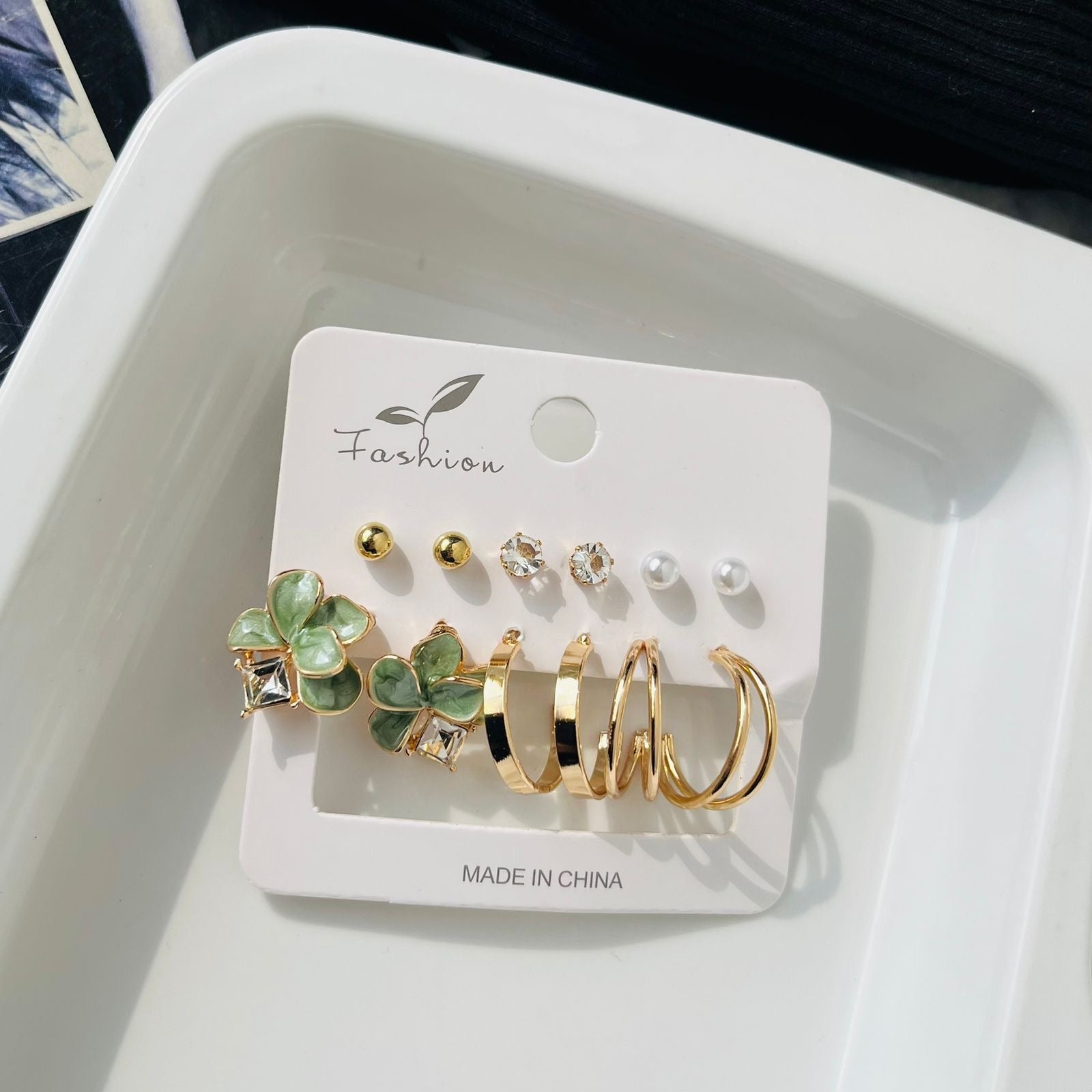 Green Flower Earrings Combo ( ₹17/- each Pair )