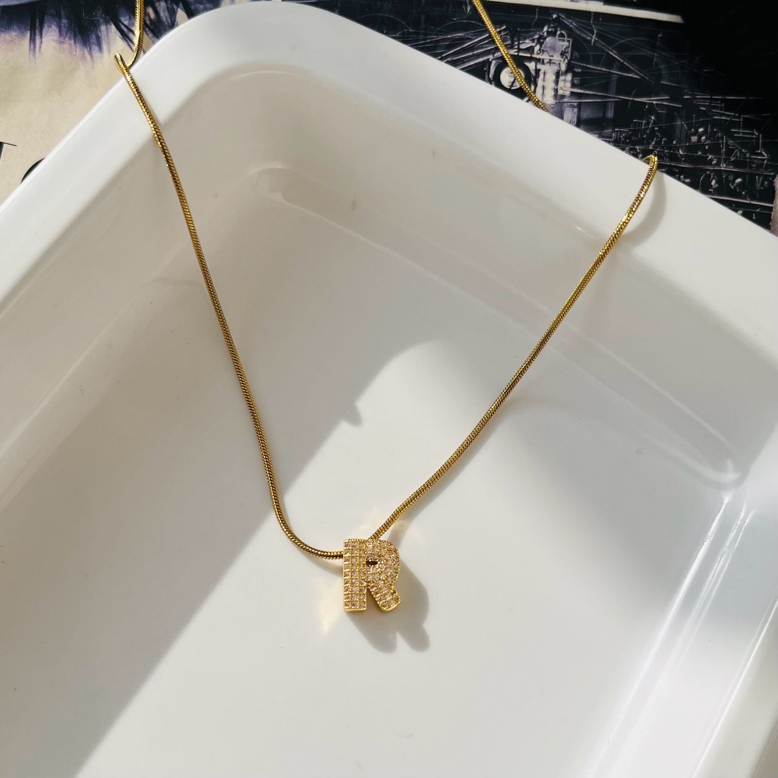 R Initial Diamond Necklace ~ Anti Tarnish