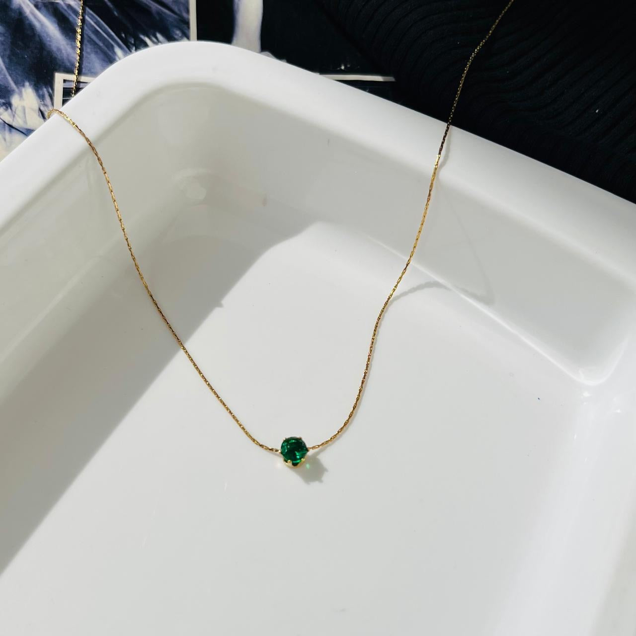 Minimalist Green Stone Necklace ~ Anti Tarnish