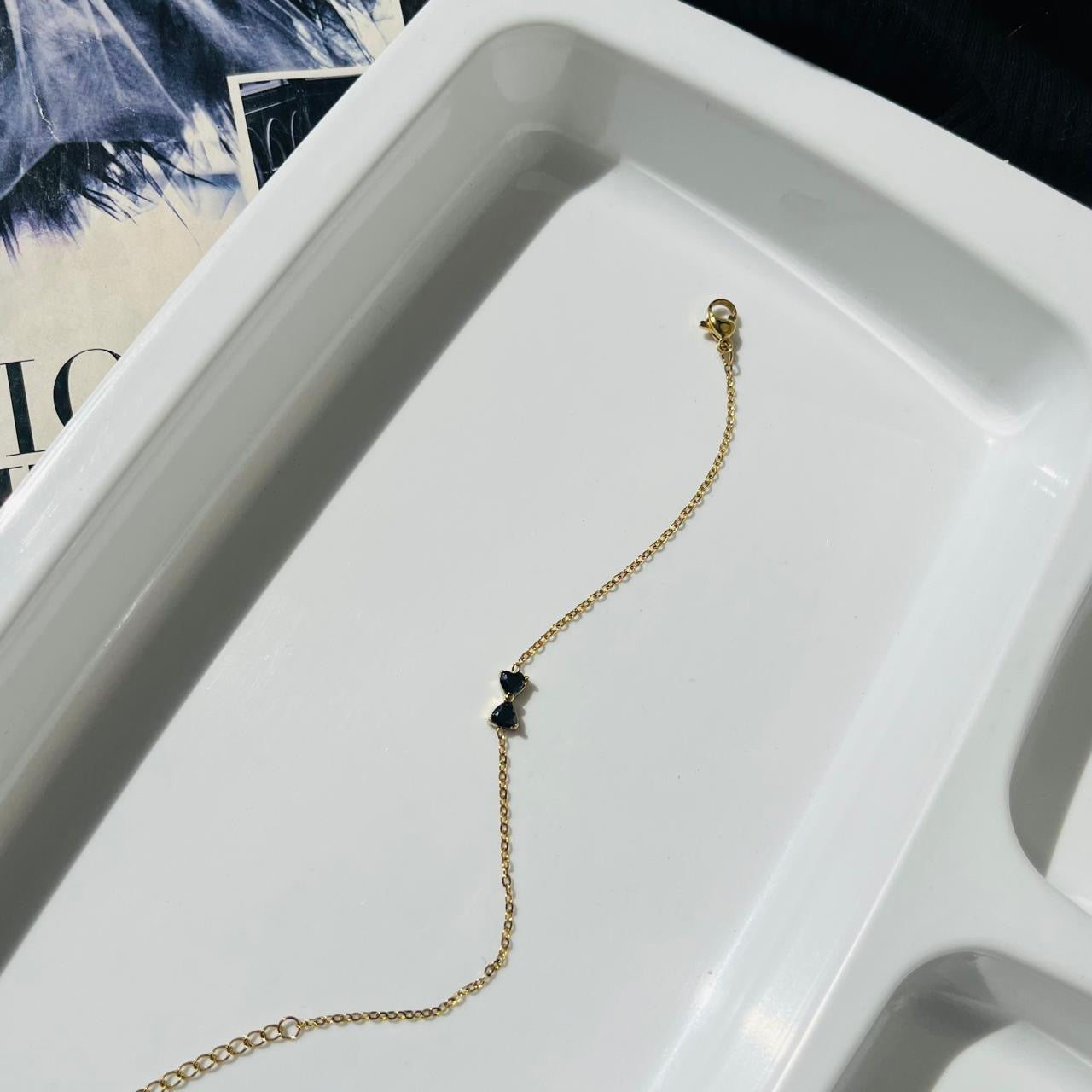 Black Diamond Bow Bracelet ~ Anti Tarnish