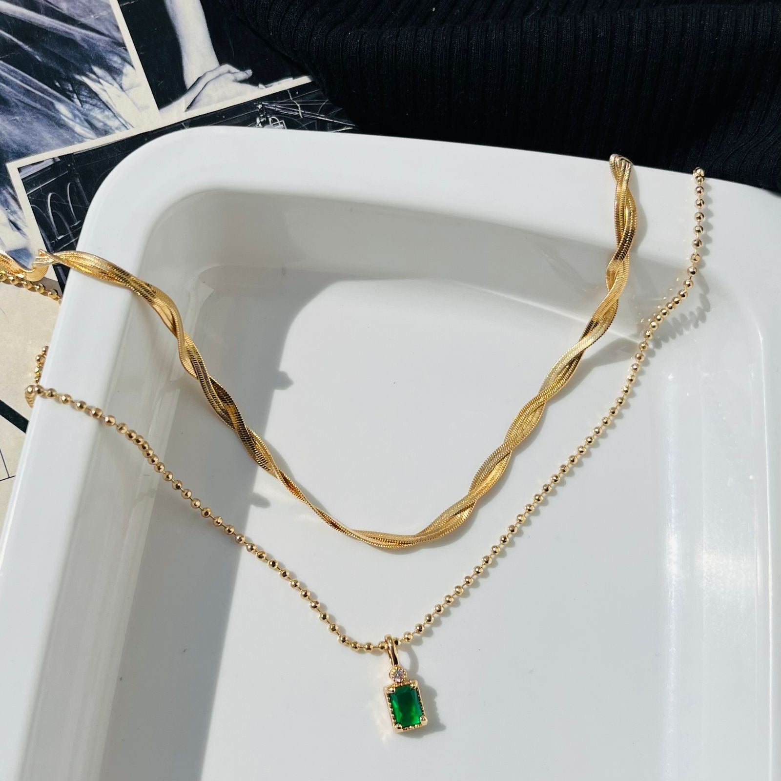 Green Stone Layered Necklace