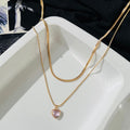 2 Layered Pink Heart Diamond Necklace