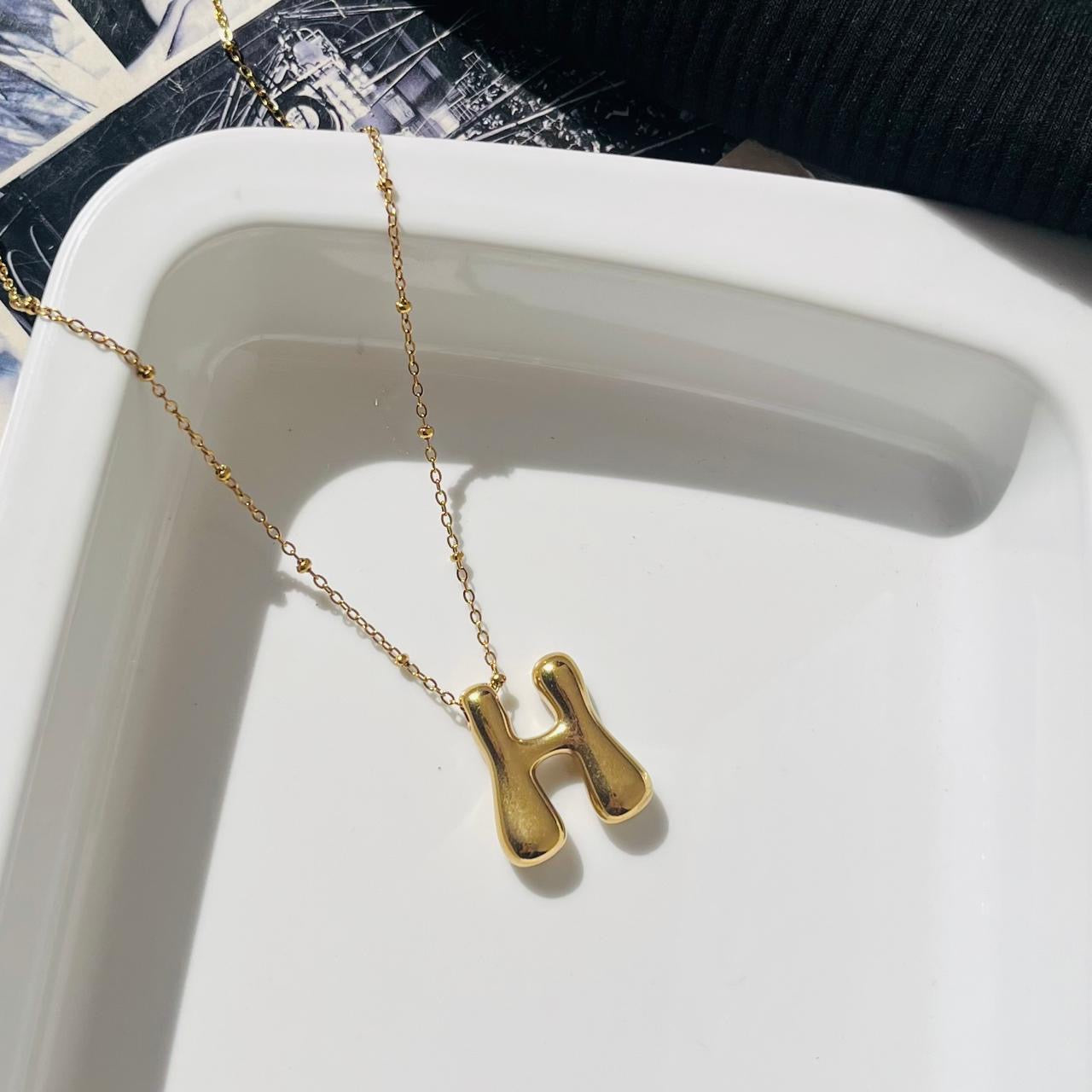 H Bubble Initial Necklace ~ Anti Tarnish