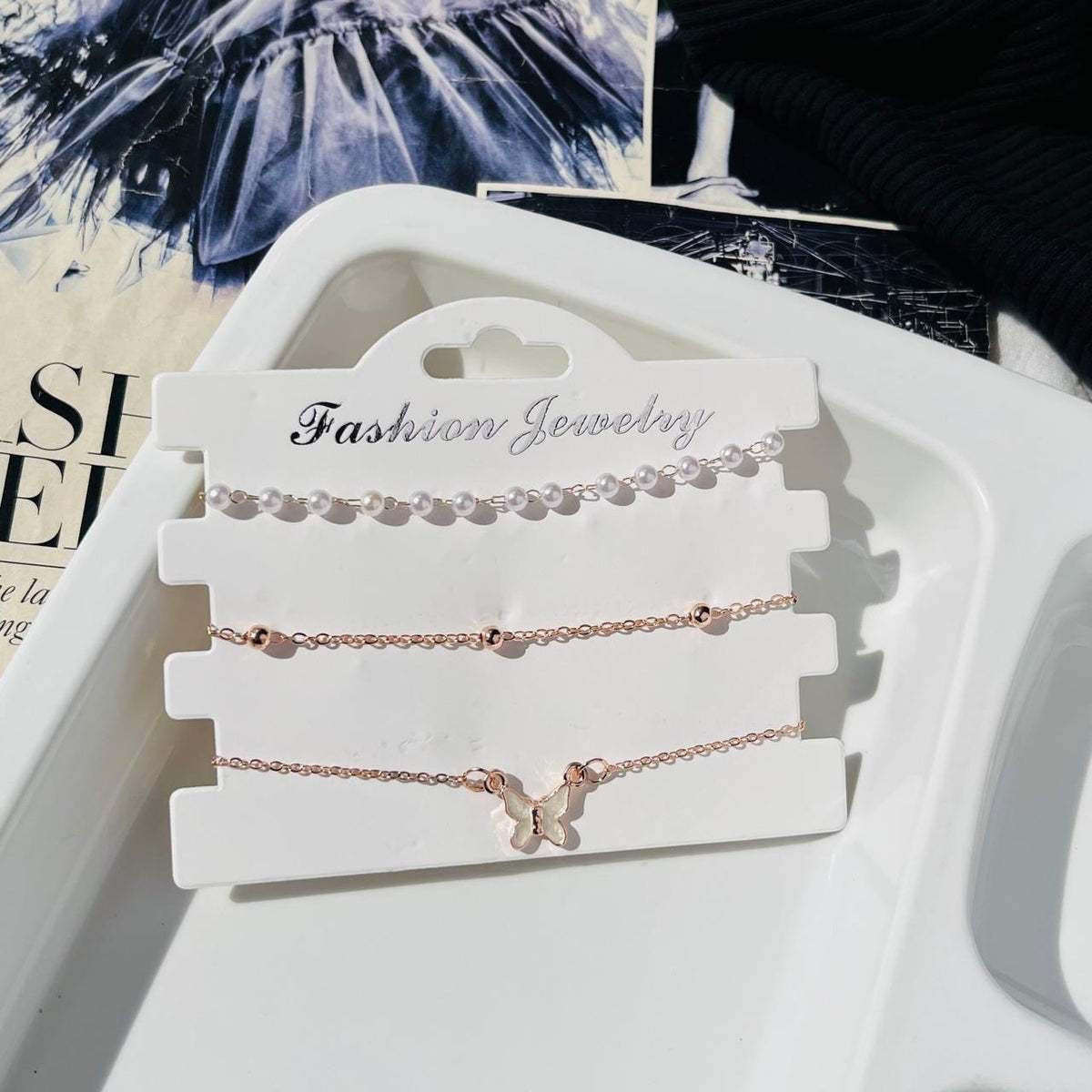 Rosegold Butterfly Pearl Bracelet Stack