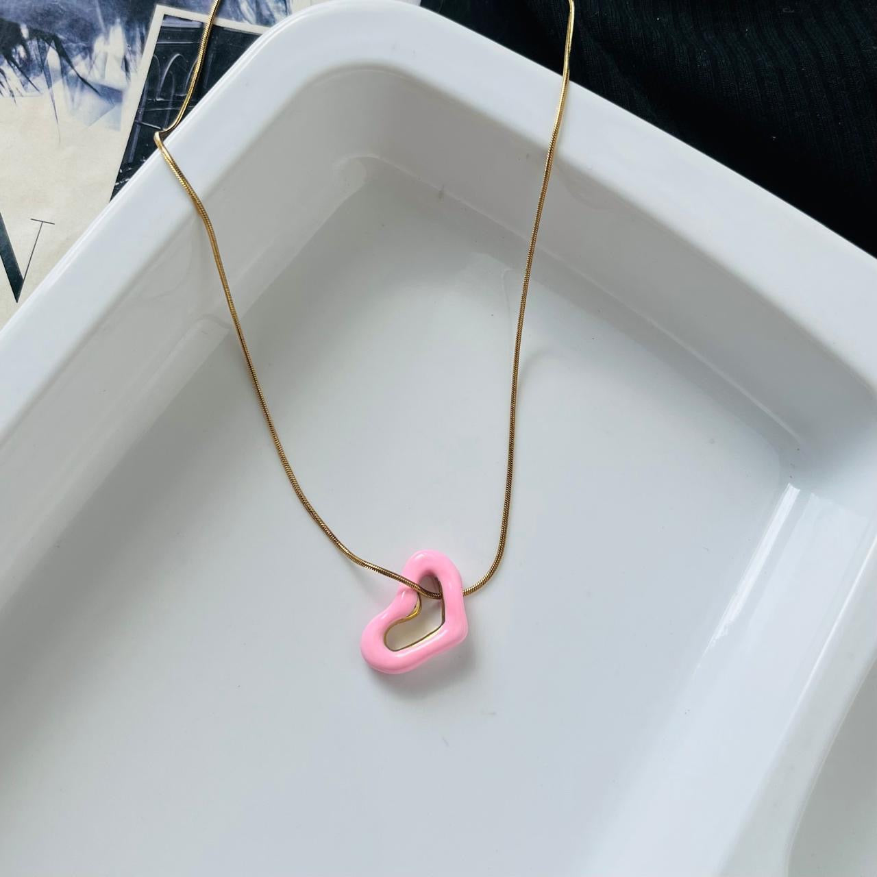 Pink Heart Necklace ~ Anti Tarnish
