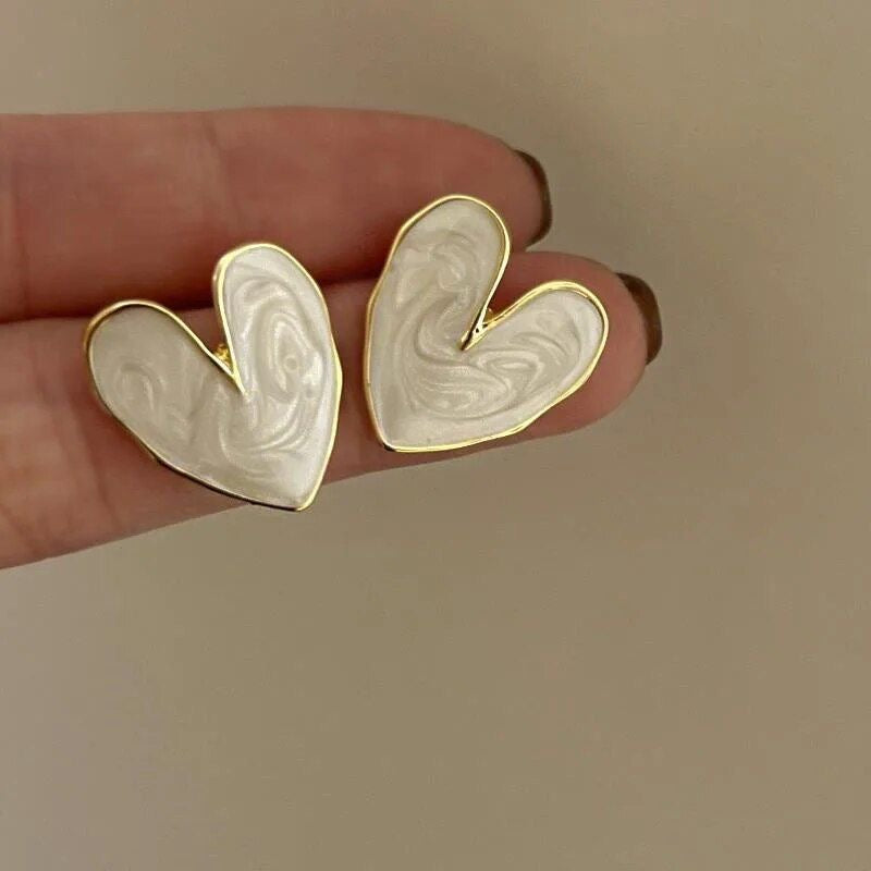 White Heart Earrings