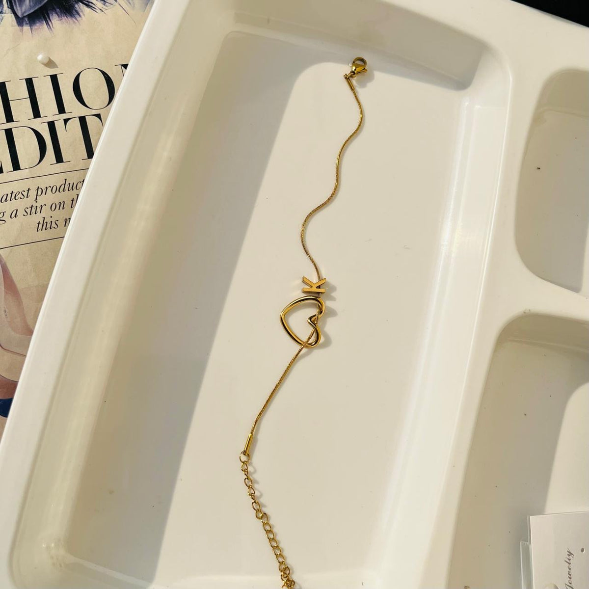 K Initial Heart Bracelet ~ Anti Tarnish