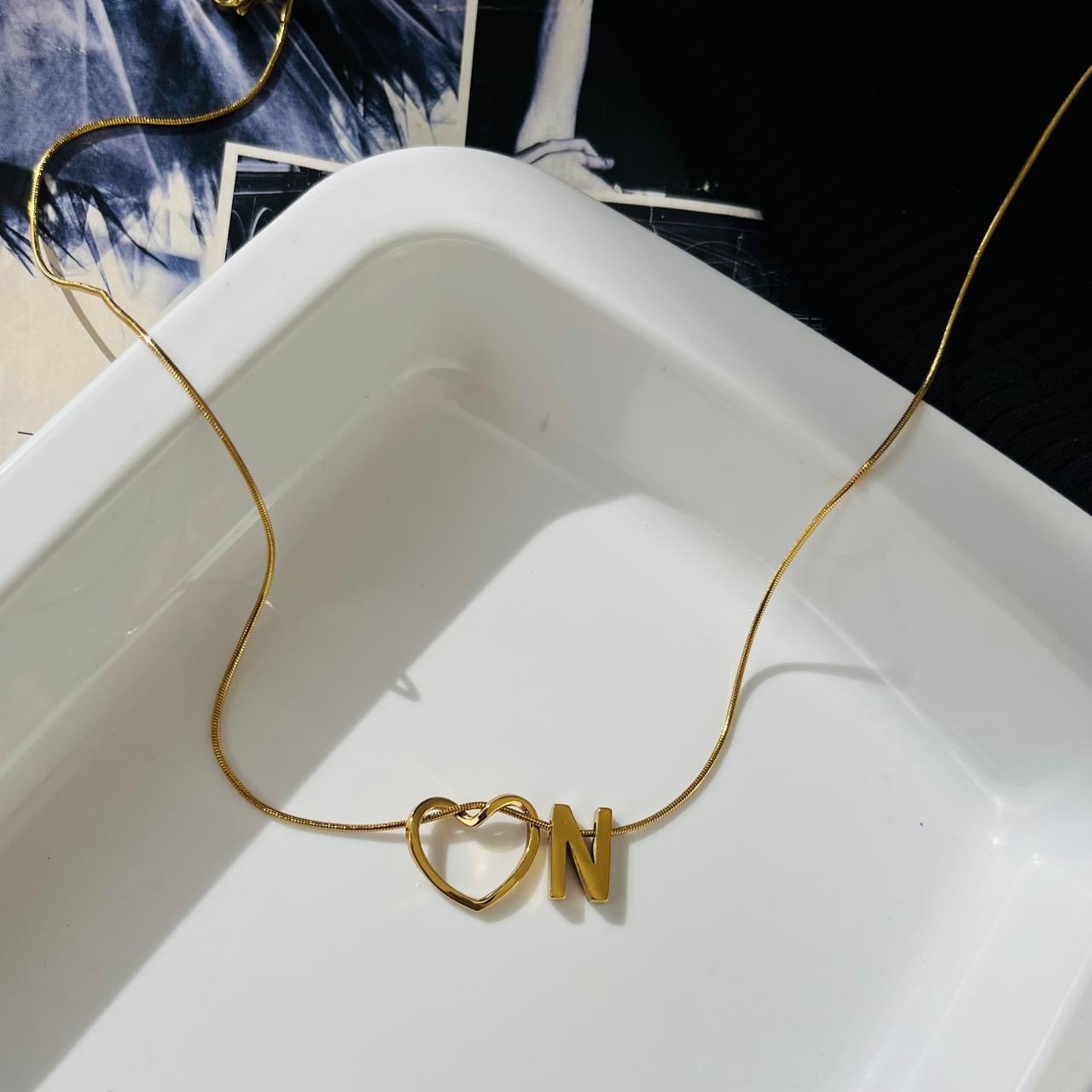 Heart N Initial Necklace ~ Anti Tarnish