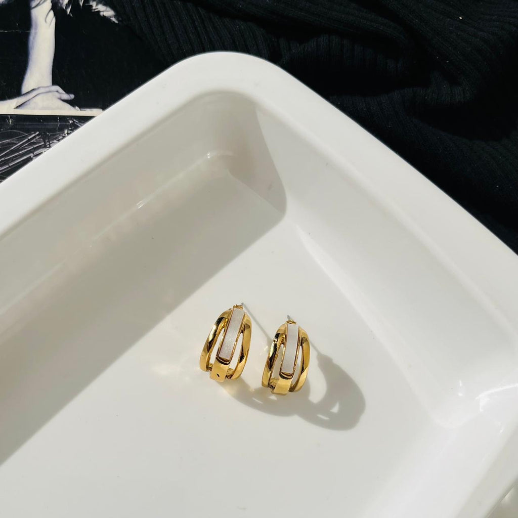 3 Layer White Stone Hoops