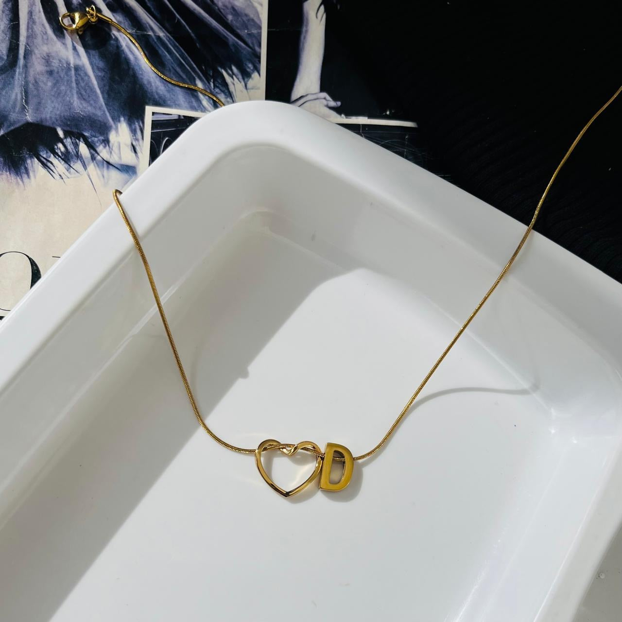 Heart D Initial Necklace ~ Anti Tarnish