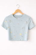 Floral Textured Baby Blue Tee