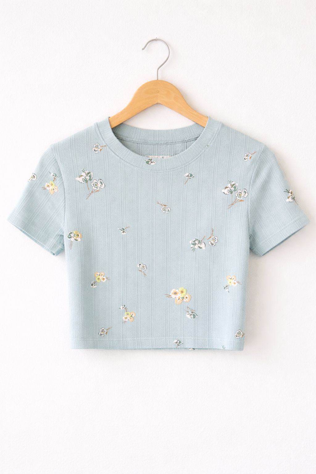 Floral Textured Baby Blue Tee