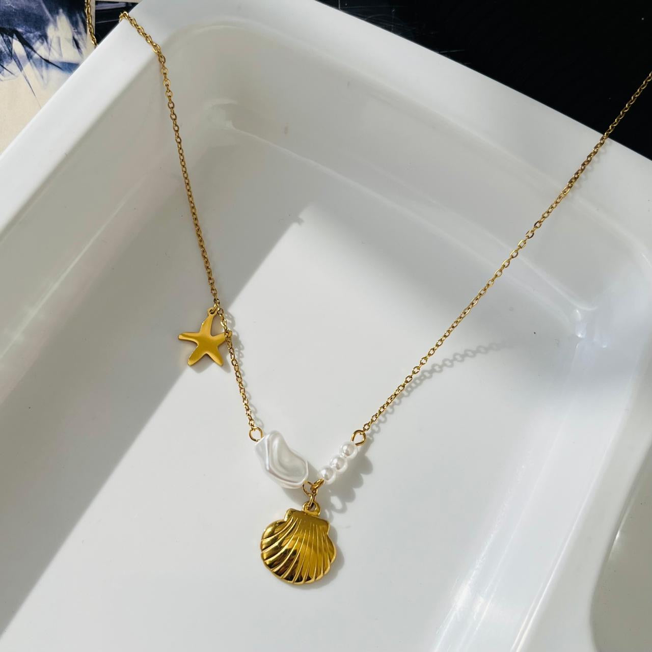 Shell Pearl Star Necklace ~ Anti Tarnish