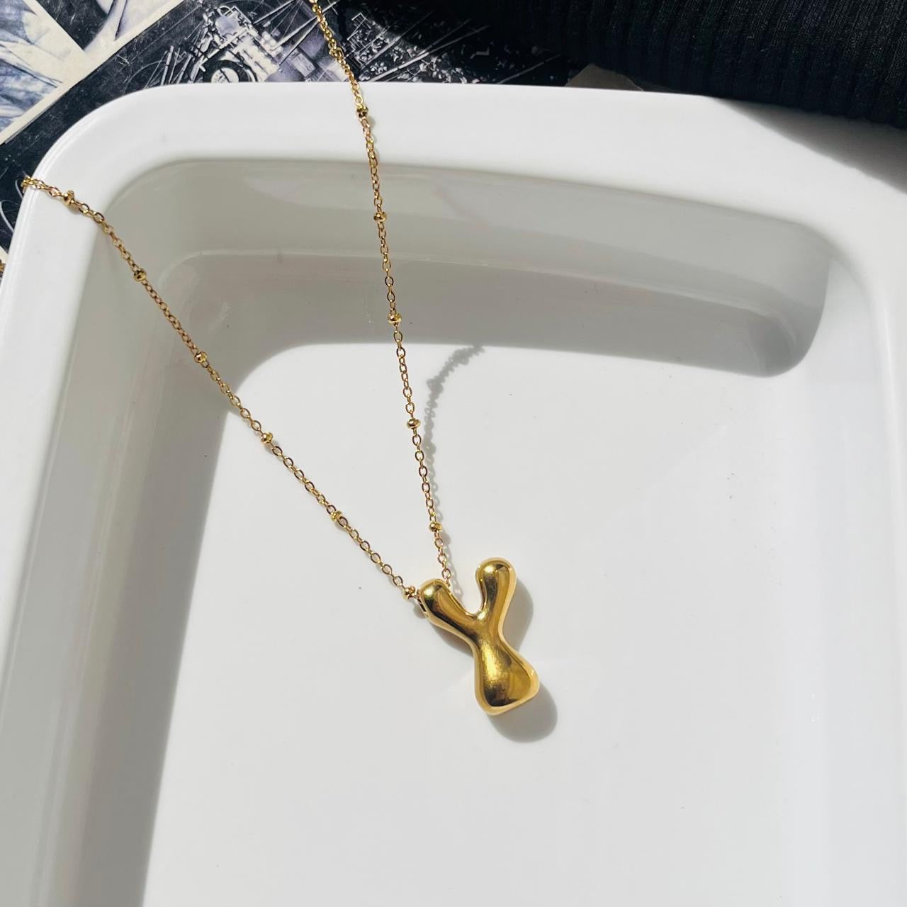 Y Bubble Initial Necklace ~ Anti Tarnish