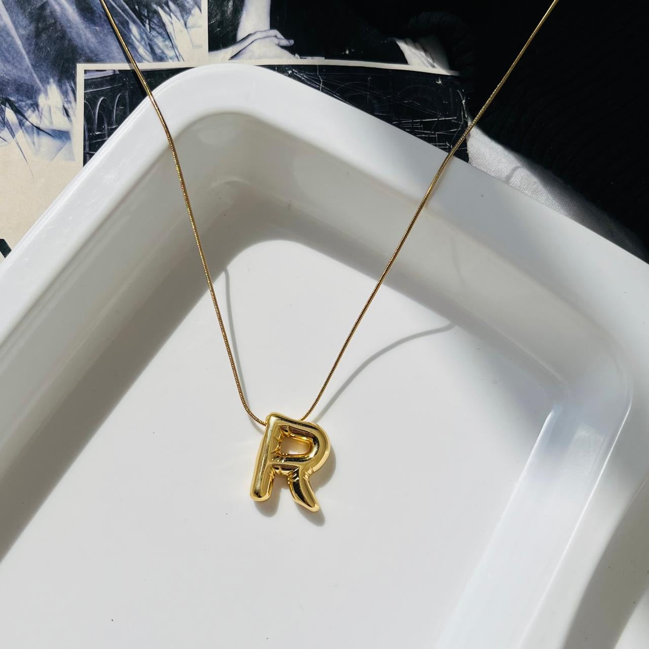 R Bubble Initial Necklace ~ Anti Tarnish