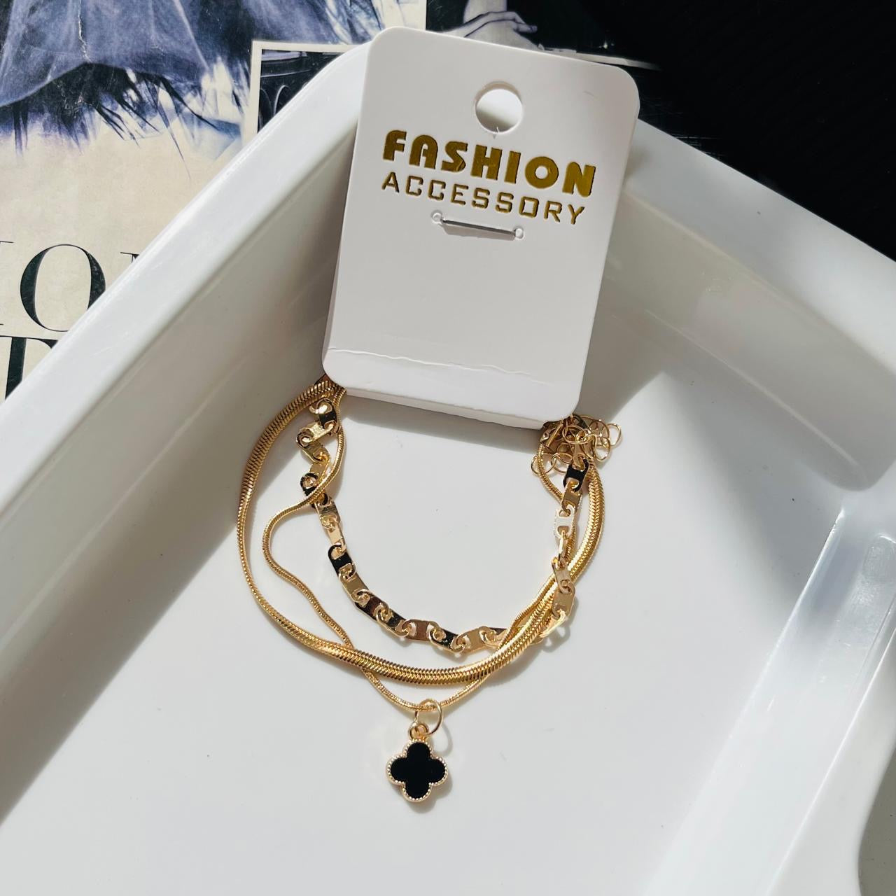 Black Flower Layered Bracelet