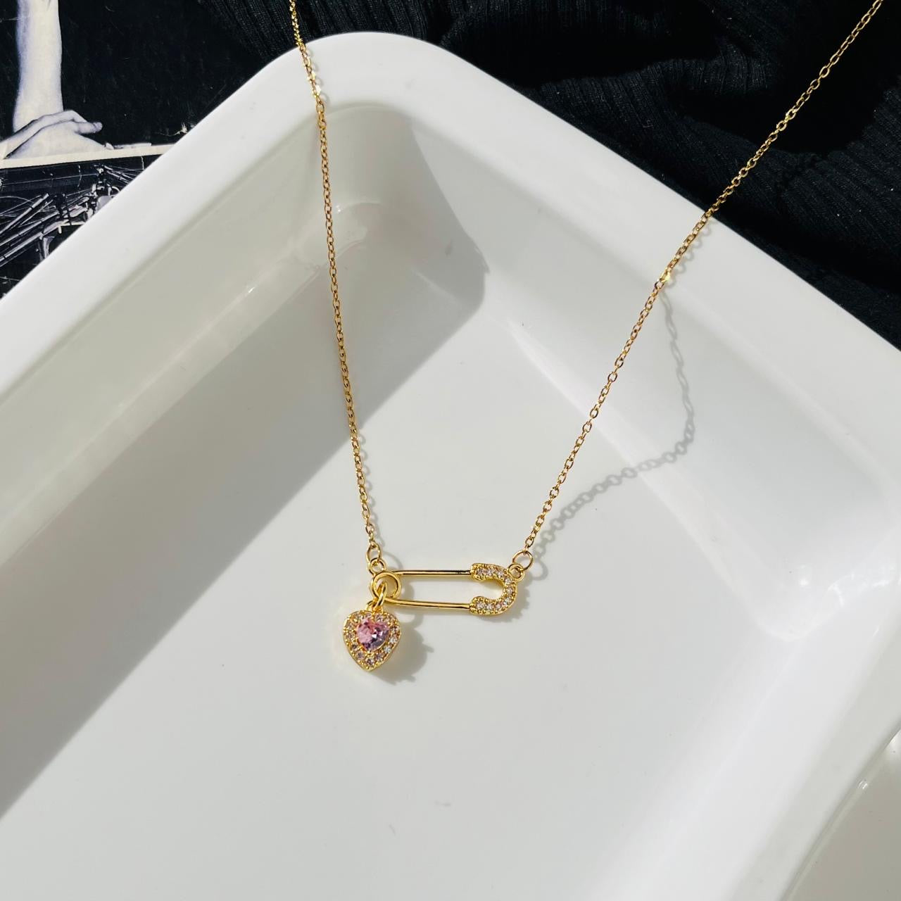 Pink Heart Necklace ~ Anti Tarnish