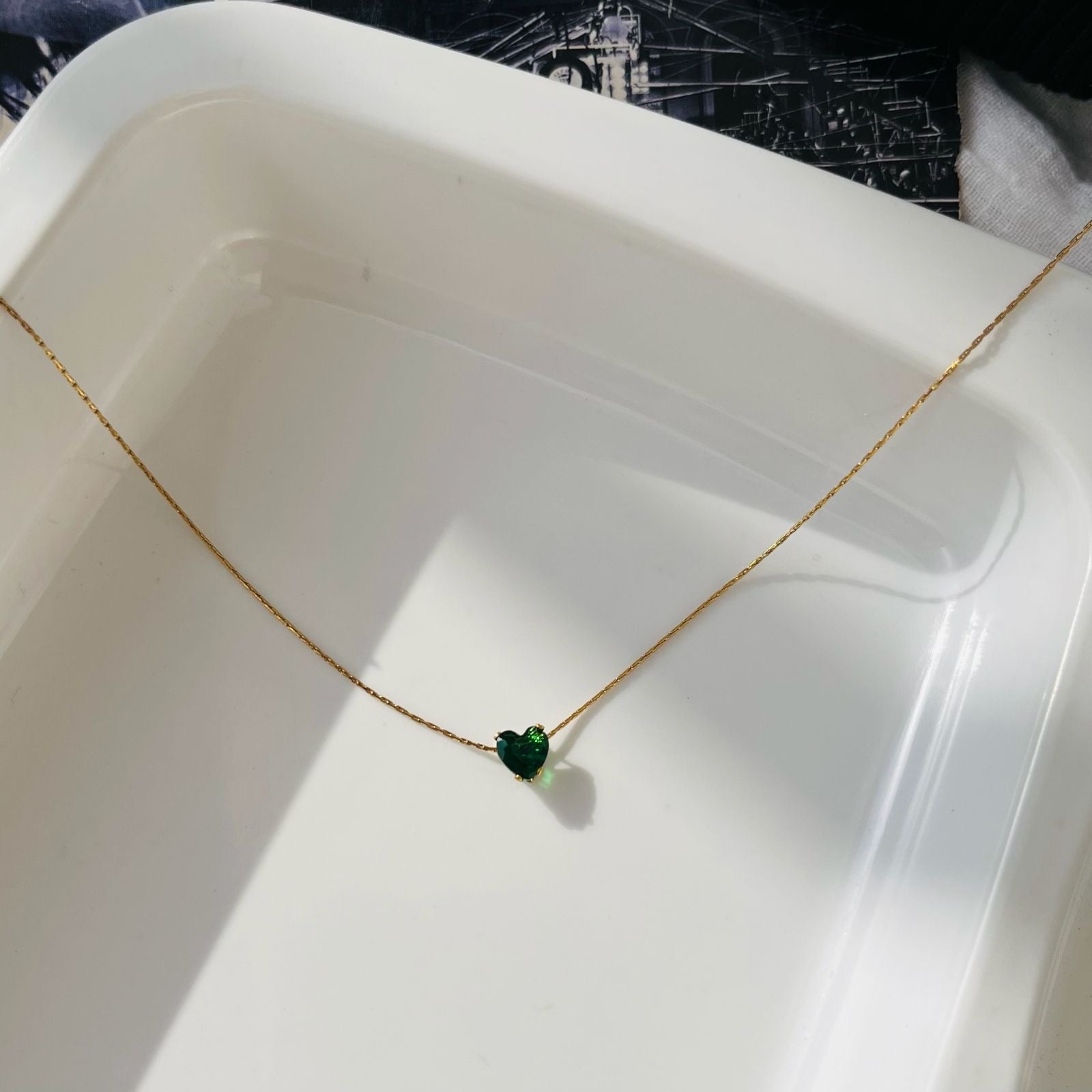 Minimalist Green Heart Necklace ~ Anti Tarnish