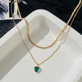 2 layered Green Heart Diamond Necklace