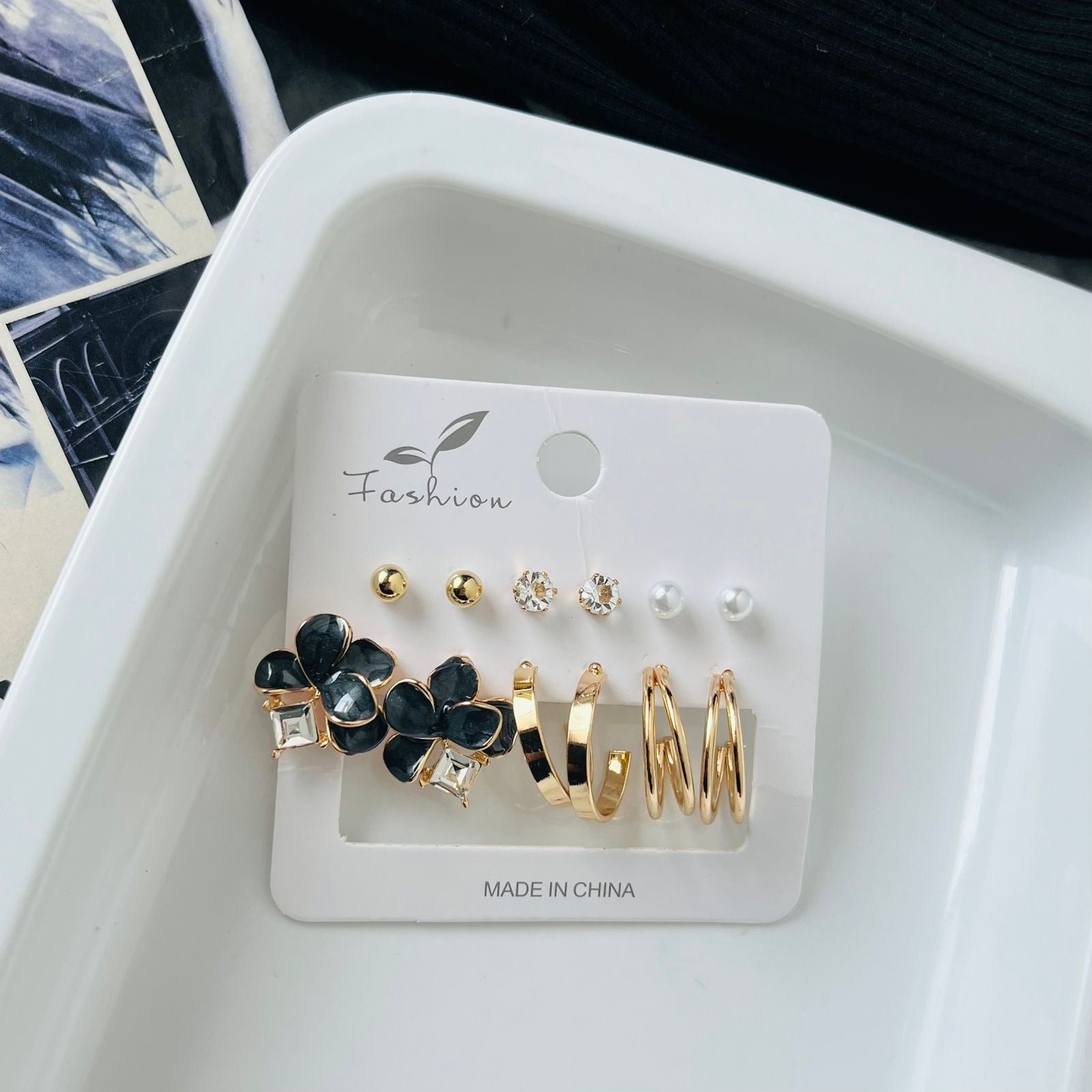 Black Flower Earrings Combo ( ₹17/- each Pair )